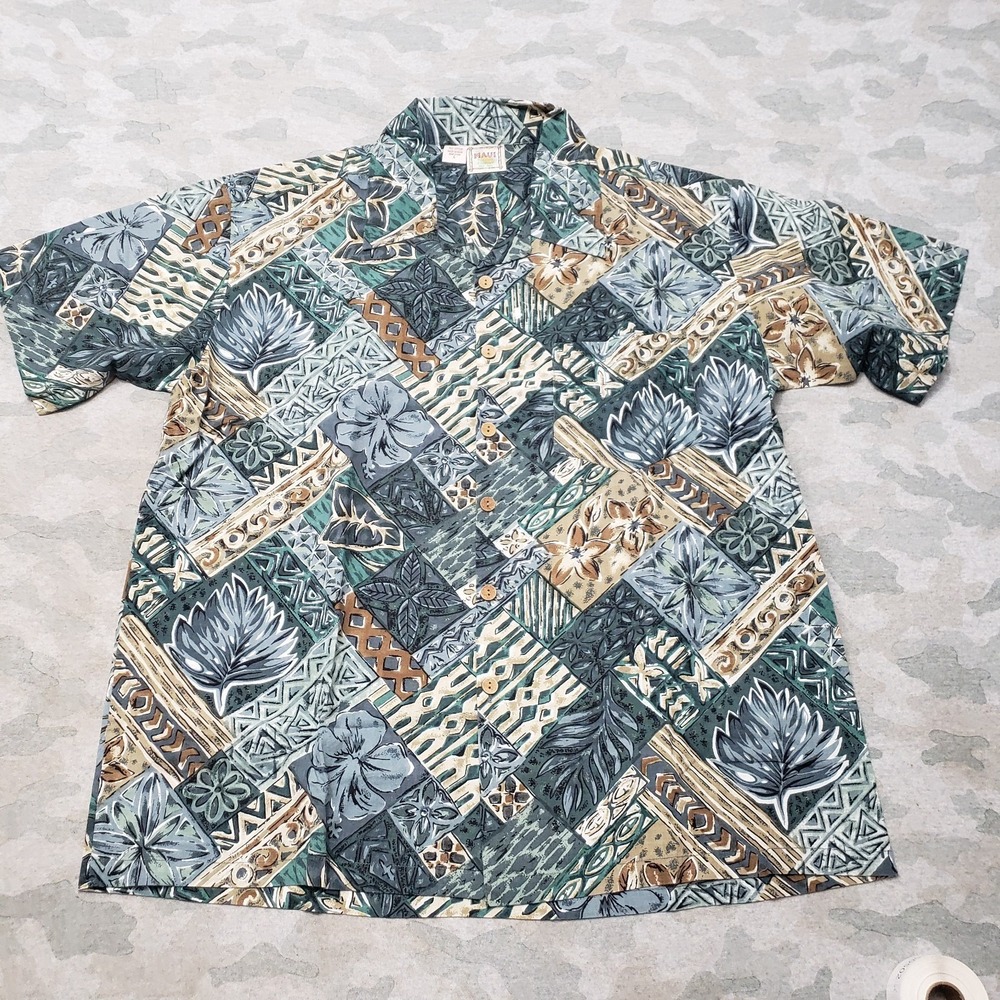 Mavi Hawaiian Shirt Mens Large Blue Short Sleeve Button-Up Hibiscus Beach Aloha